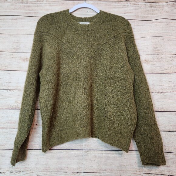 Madewell Sweater Women's M Hunter Green Wool Camel Hair Blend Crewneck Pullover - Picture 1 of 13